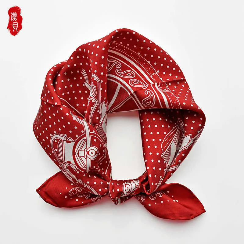 Roter natürlicher Seidenschal für Frauen, bedrucktes Cashew- und Punkte-Stirnband aus 100 % reiner Seide, 50 cm, kleine quadratische Schals, Luxus-Geschenk für Damen, Q0828
