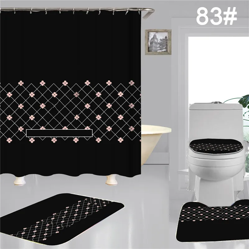 Snygga solros tryckta duschgardiner 4 -delat set vattentät designer gardin toalett täckmattor för badrumstillbehör