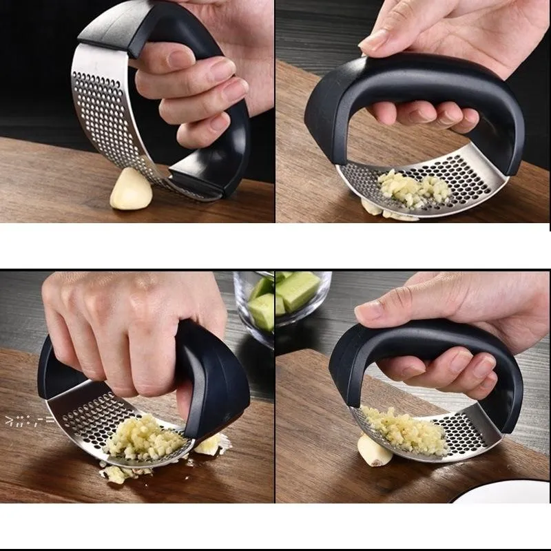 Multi-Function Manuell Vitlökspressar Böjd Vitlökslipning Slicer Chopper Rostfritt Stål Vitlökpressar Matlagning Gadgets Verktyg RRD11838