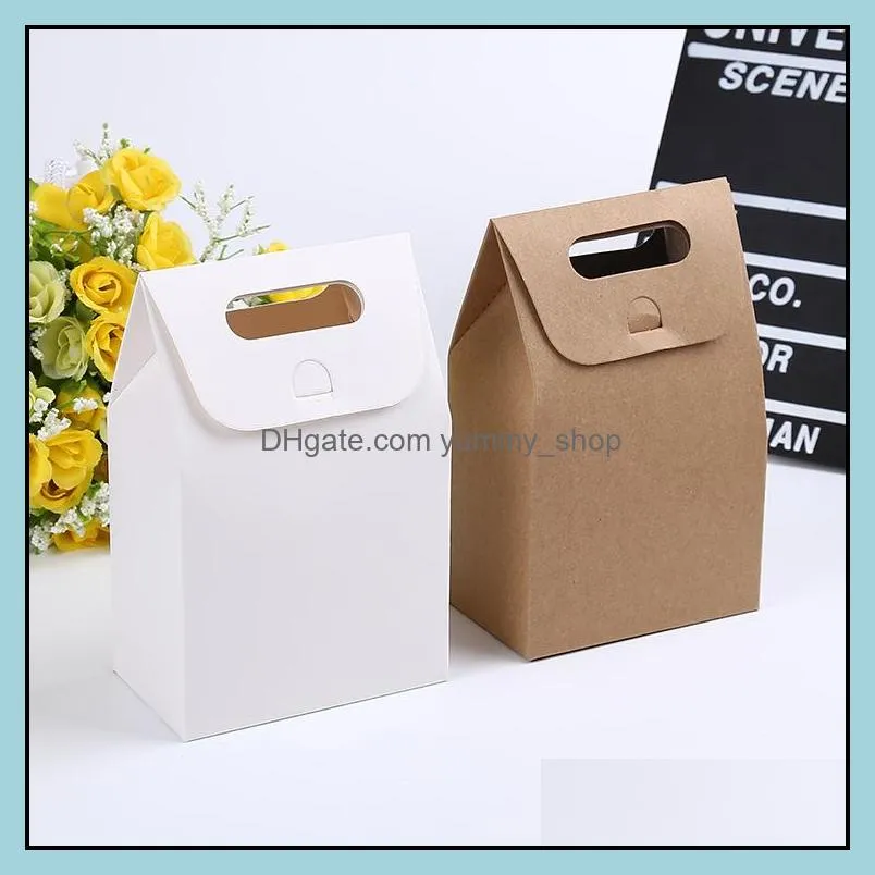 Kraft Box Craft Bag with Handle Soap Candy Bakery Cookie Biscuits Packaging Paper Boxes