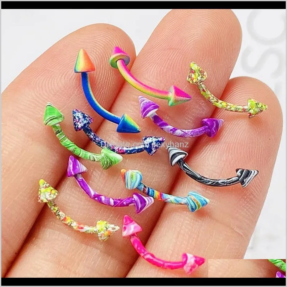 10pcs/set stainless steel painted eyebrow nails awl anti allergy ear bone nails barbell lip nails tongue pin button rings body piercing