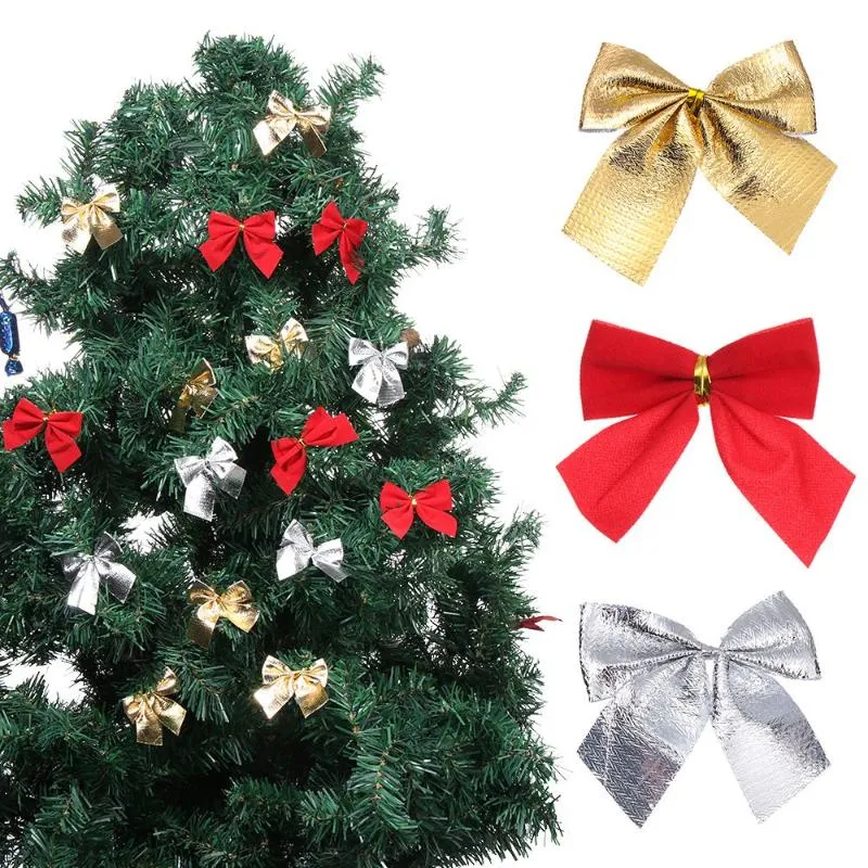Décorations de Noël 12x Noeud papillon rouge suspendu Or Argent Bowknot Ornements d'arbre Année Noël Fête Cadeau Décor