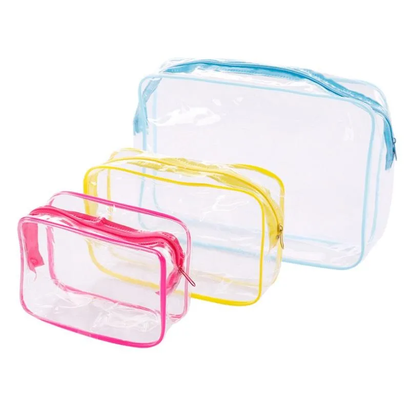 Förvaringslådor Bins Travel PVC Kosmetiska Väskor Lady Transparent Clear Zipper Makeup Organizer Bath Wash Make Up Tote Handväskor