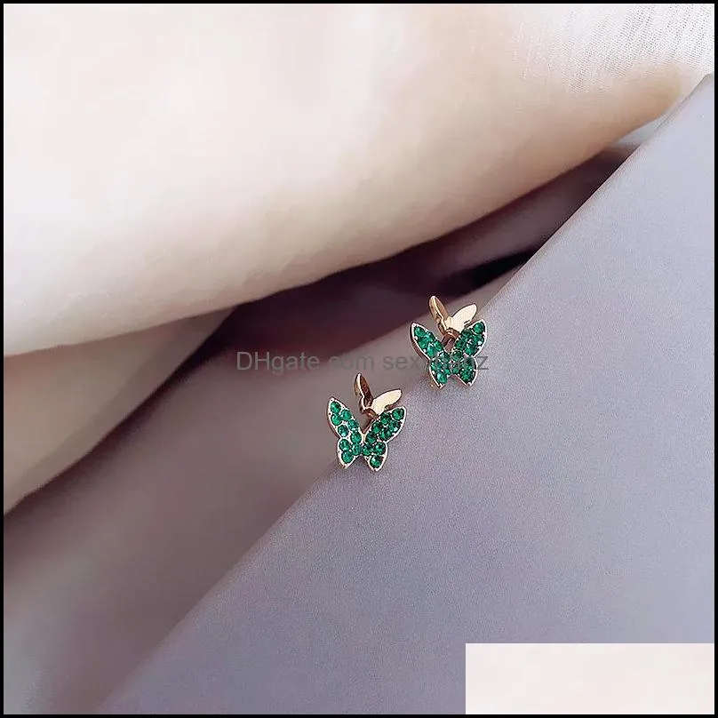 S1112 Hot Fashion Jewelry S925 Silver Needle Butterfly Earrings Rhinstone Cute Butterfly Stud Earrings