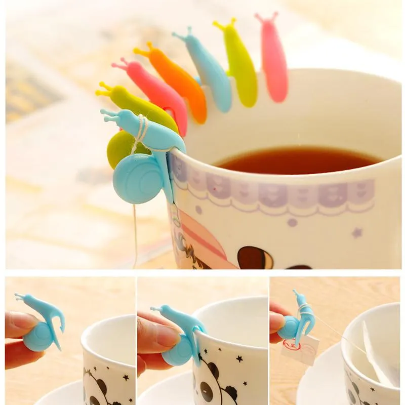 Te Tools Söt snigel ekorreform Silikon Teas Bag Holder Cup Mugg Clip Candy Colors Present RRD7079