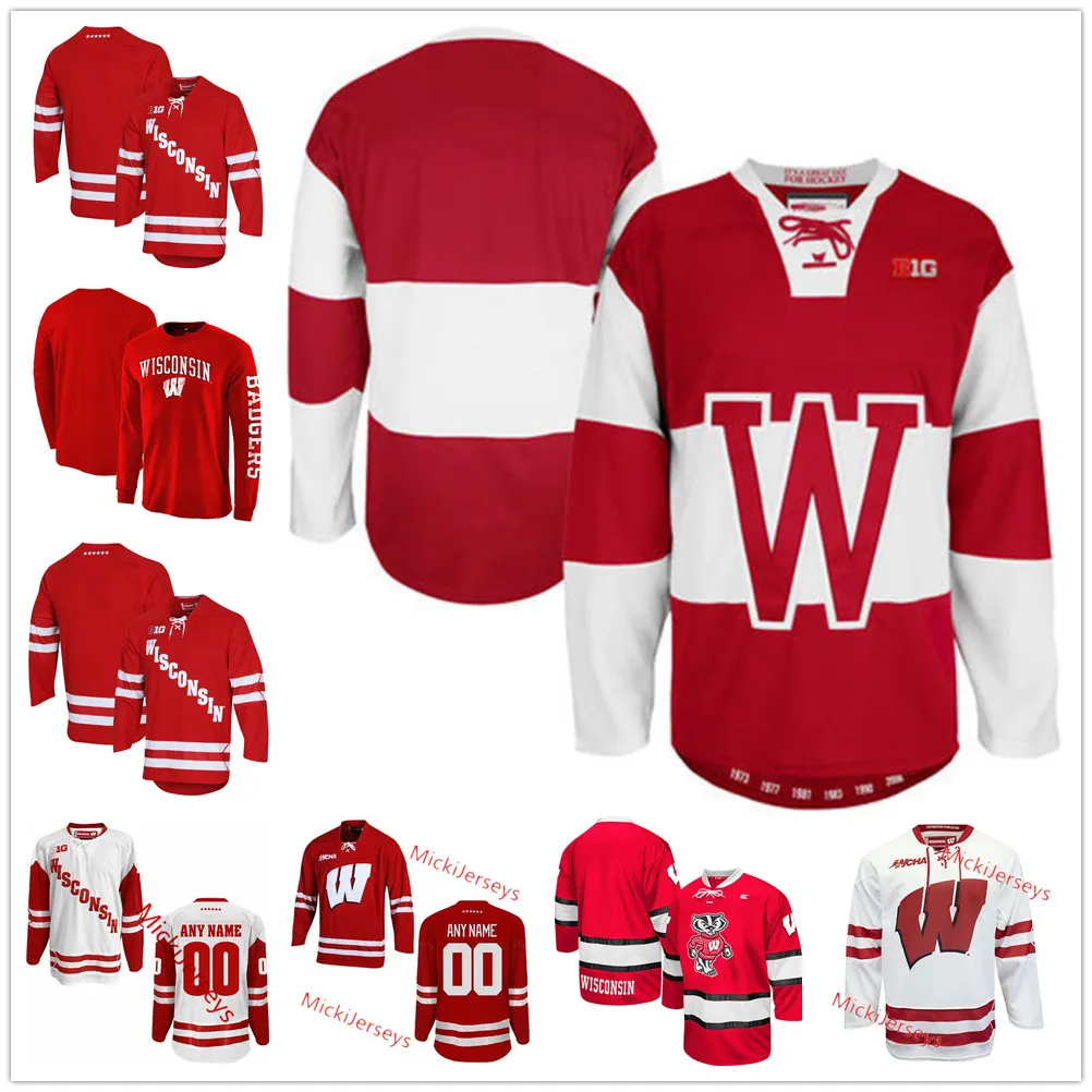 NCAA Wisconsin costurou camisa de hóquei 10 Bob Johnson 2 Jamie McBain 23 28 Rene Bourque 8 Joe Pavelski 6 Justin Schultz 10 Mark Johnson 1 Brian Elliott 15 Dany Heatley