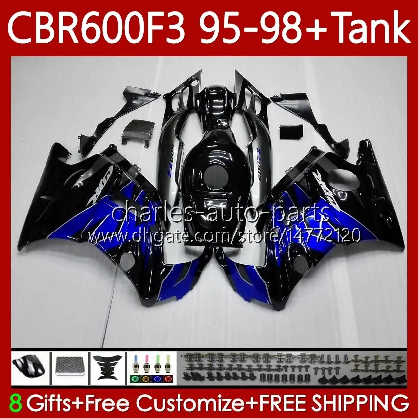 Bodys +Tank For HONDA CBR600 CBR 600 F3 FS CC 600F3 95-98 Bodywork 64No.4 600FS 600CC CBR600F3 95 96 97 98 Black blue CBR600-F3 CBR600FS 1995 1996 1997 1998 Fairing Kit
