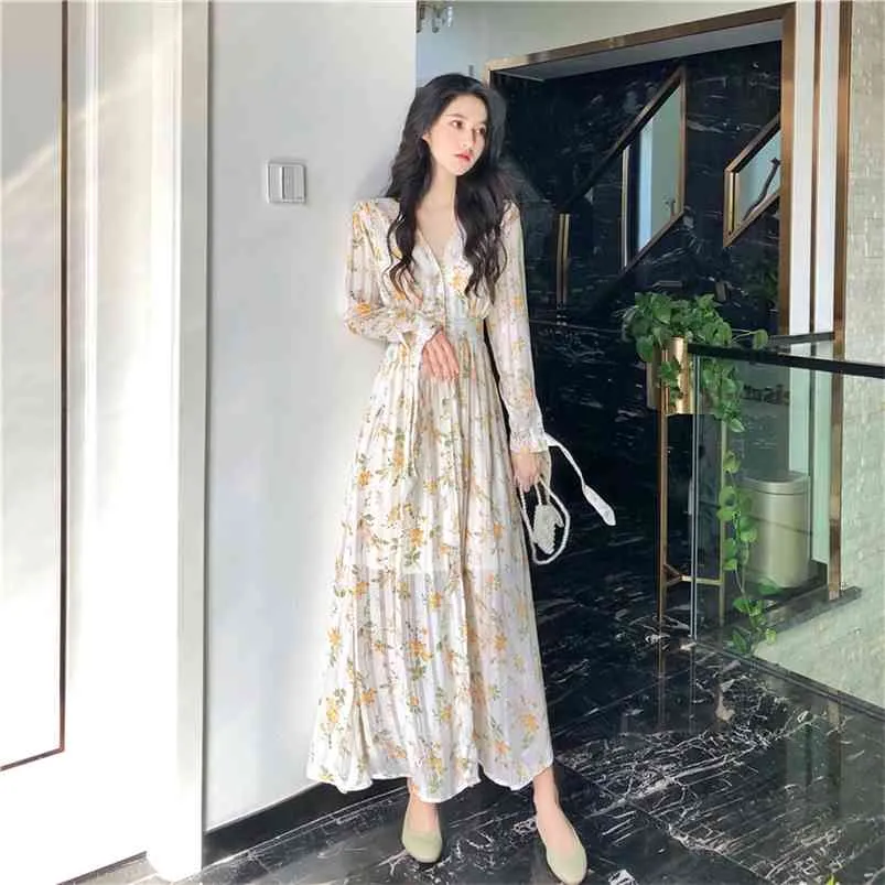 Spring Autumn Women s Dress French Retro V-neck Leopard Pattern Long Sleeve  Chiffon Empire Waist Mid-Calf from Dhgate Basic & Casual Dresses - price  52.7