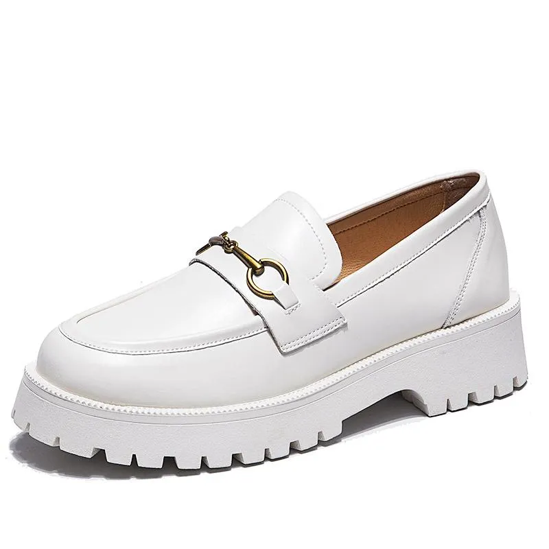 Jurk Schoenen 2021 Frühling Schuhe Metall Schnalle Herbst Retro Frauen Genuel Leder Mädchen Täglich Casual Müßiggänger Dicken Boden Fuß