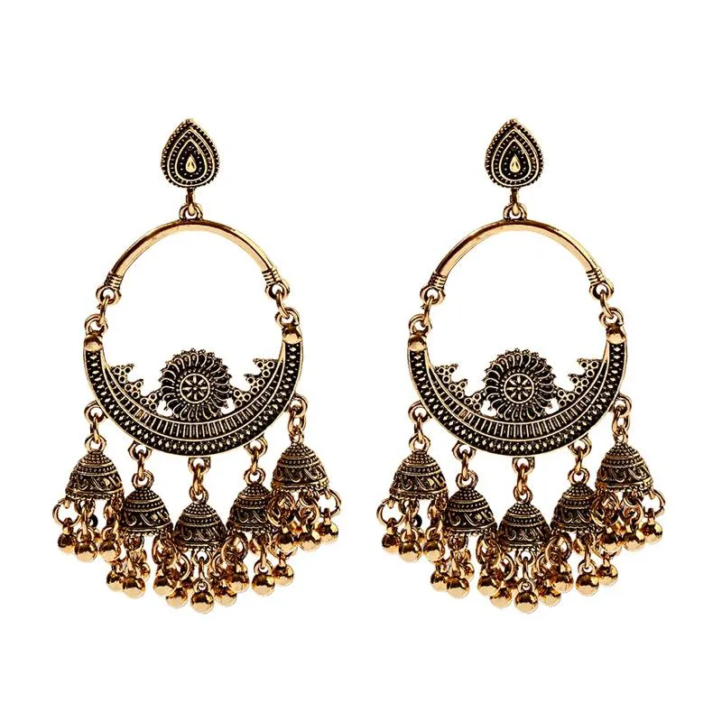 Boho étnico grande tallado turco cuelga pendiente hecho a mano clásico oro vintage campana tasel pendientes para las mujeres joyería gitana