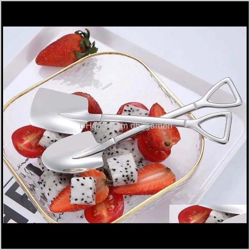 stainless steel spoon mini shovel shape coffee ice cream desserts scoop fruits watermelon square cusp head ladle hot sale sn2220