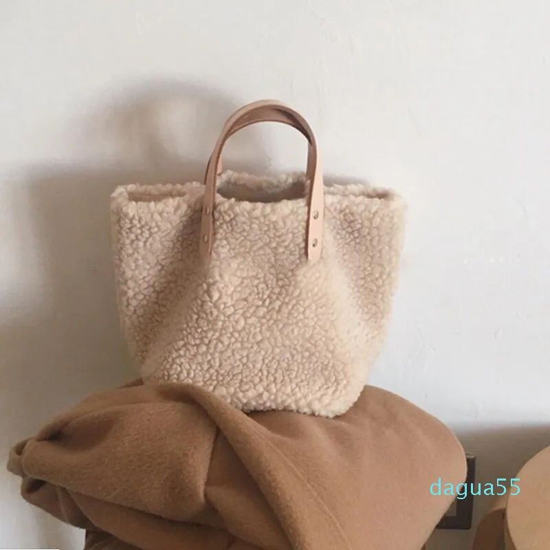 Shoulder Bags Korea Stlye Women Handbag Large Capacity Winter Soft Wool Plush Woman Ladies Totes Shopping Bag Bolsa Feminine White
