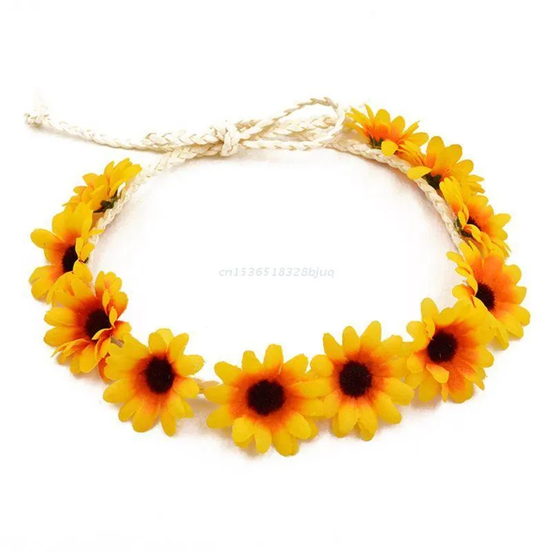 Fermagli per capelli Barrettes Girasole Corona Corona Copricapo da sposa Festival Band Dropship