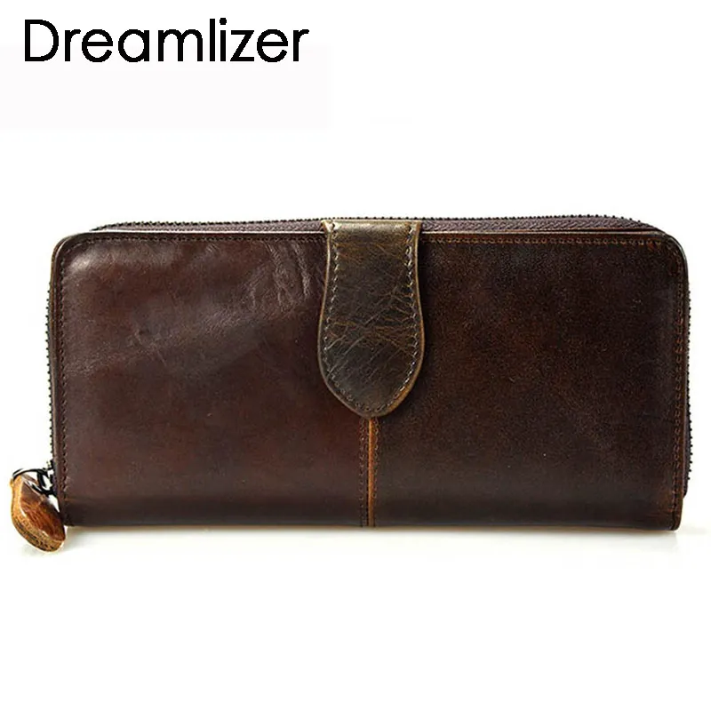 Portefeuille Femmes mode Dreamlizer Vintage Huile En Cuir Véritable Grand Compartiment Longue En Cuir Femme Embrayage Sac À Main Sac de Téléphone Portable Dame