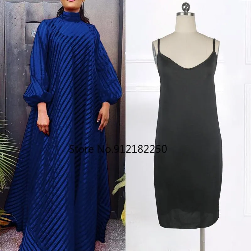 Ethnic Clothing Plus Size Shirt Dresses For Women African Long Sleeve See Through Striped Stand Collar Robes 2021 Summer Dress306o