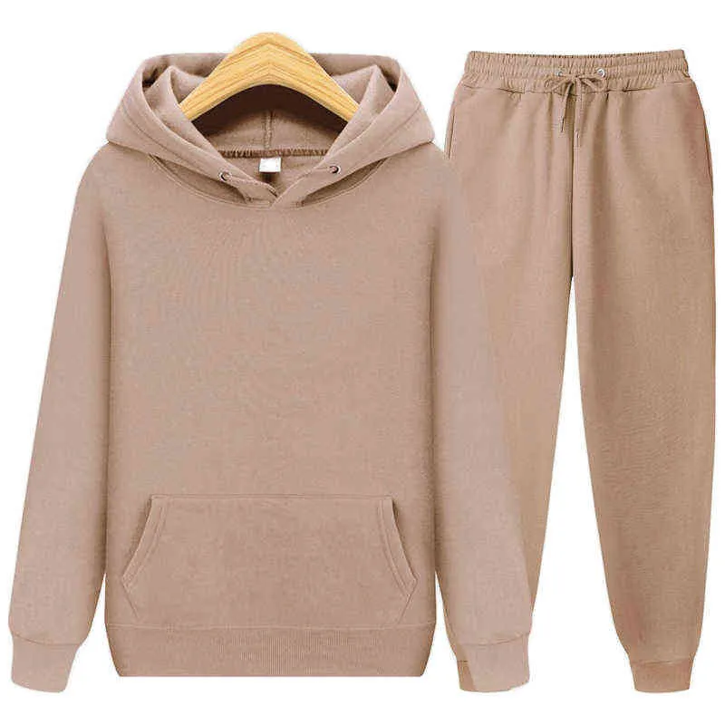 Heren Sets Hoodies + Broek Herfst Winter Hooded Sweatshirt Sweatpants Mode Slanke Fit Mannen Set Hoodie Pant Hip Hop Pullover Hoody 211217