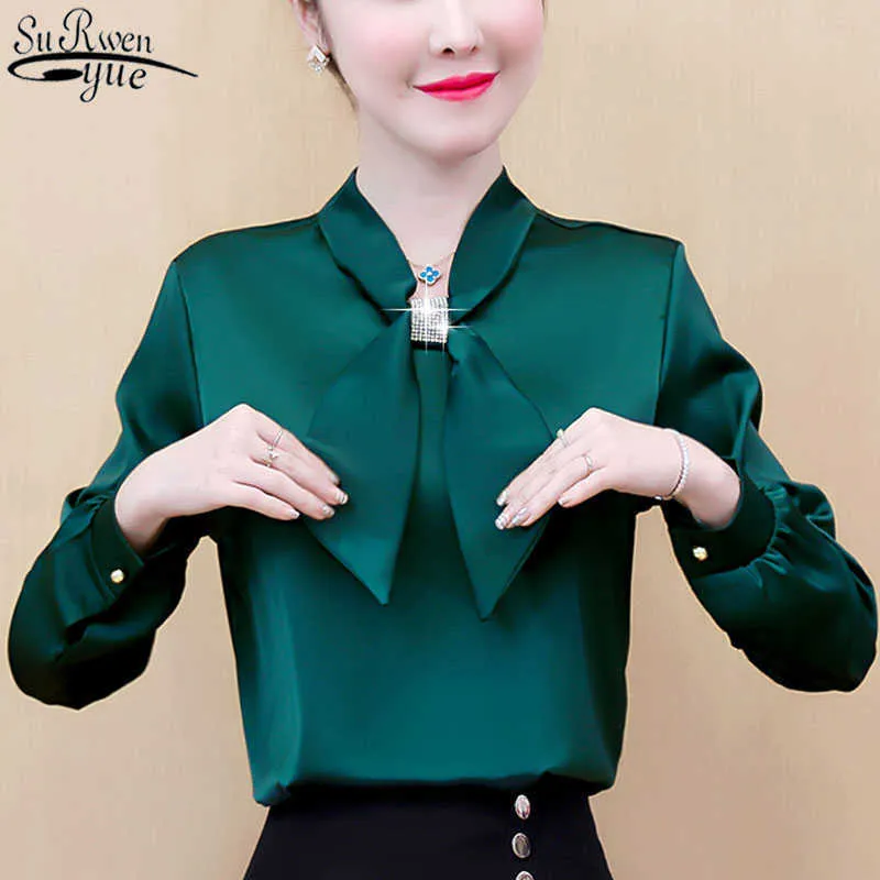 Camisa de moda manga comprida mulheres blusas outono chiffon blusa blusa escritório senhora tops elegante roupa 10317 210527