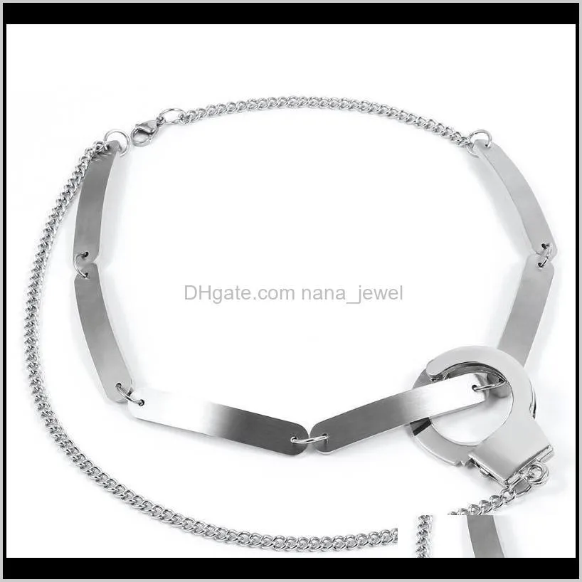 Hip hop Handcuffs Choker Necklace For Women Men Punk Charm Stainless Steel Necklaces Gothic Street rock Jewelry WAJ0536