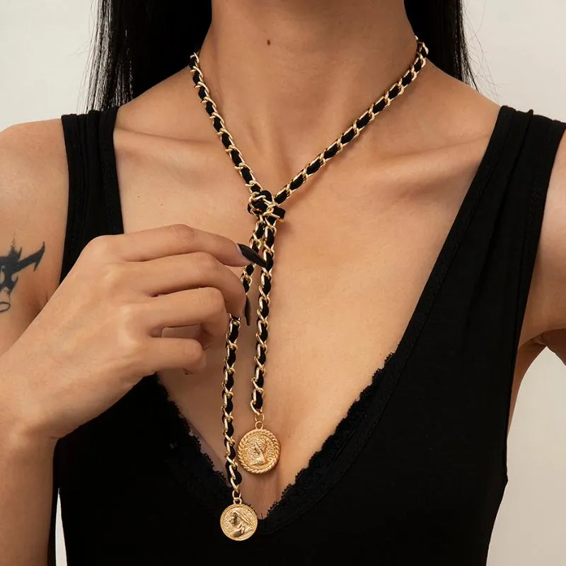 Pendentif colliers Punk longue chaîne collier ras du cou pour les femmes mode coréenne 2021 à la mode Hip Hop pièce bijoux cou