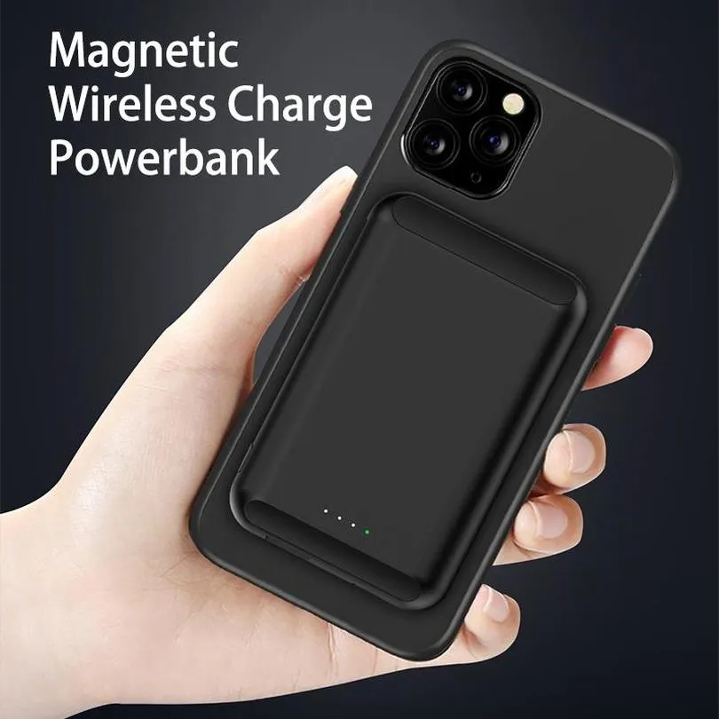 Magnetische Induktionslade-Powerbank für Mobiltelefone, 5000 mAh, für iPhone 12, Magsafe, kabelloses QI-Ladegerät, Powerbank Typ C, wiederaufladbarer tragbarer Akku