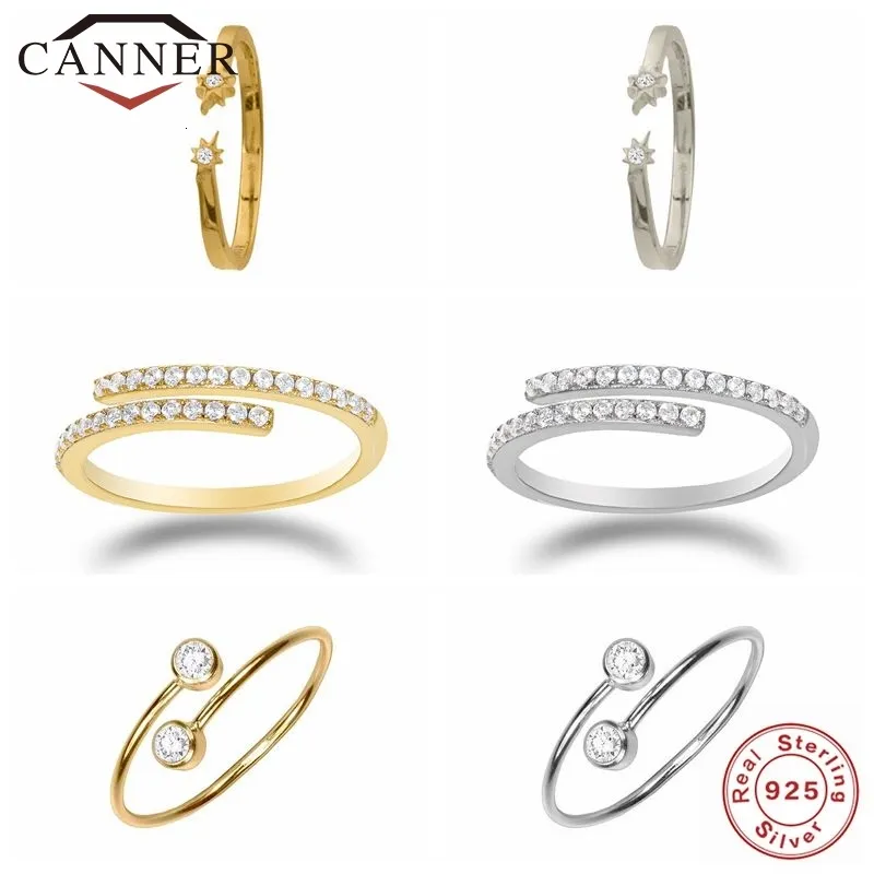Canner Real 925 Sterling zilveren ringen voor vrouwen ins stijl schattige zirkoon ronde opening ring bruiloft fijne sieraden minimalistische geschenk