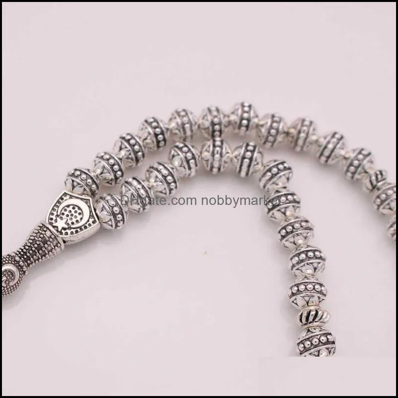 Ottoman Turkish  Crescent Moon Star Amulet Prayer 33 beads tasbih bracelets muslim Tasbih Rosary 210619