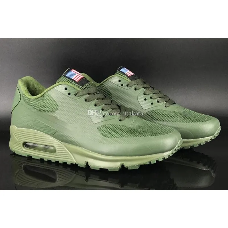 2019 Classic Cushion USA Flag Day Fluorescence Green Hyperfus Running Shoes Top quality Women Men Sports Sneakers Shoes Size 36-46