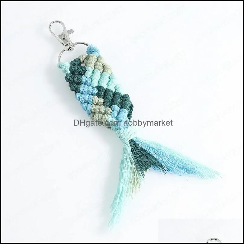 Boho Handmade Colorful Macrame Keychain for Women Cotton Thread Weave Mermaid Keychain Bag Accessories Bijoux