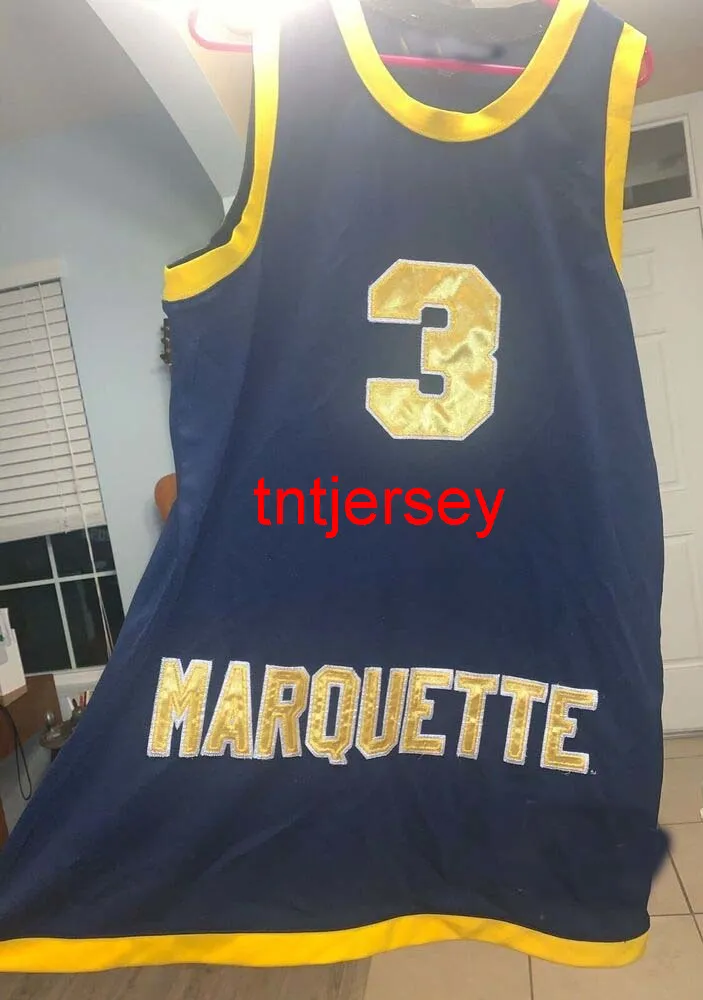 Maglia Dwayne Wade Marquette cucita n. 3 Ricamo Taglia XS-6XL Personalizza qualsiasi nome Numero Maglie da basket
