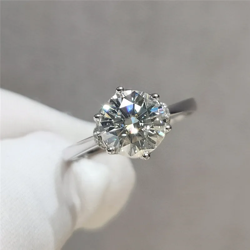 100% 18K White Gold Excellent Cut Diamond Test Passed D Color Shiny Moissanite Queen Ring Engagement Jewelry Gift