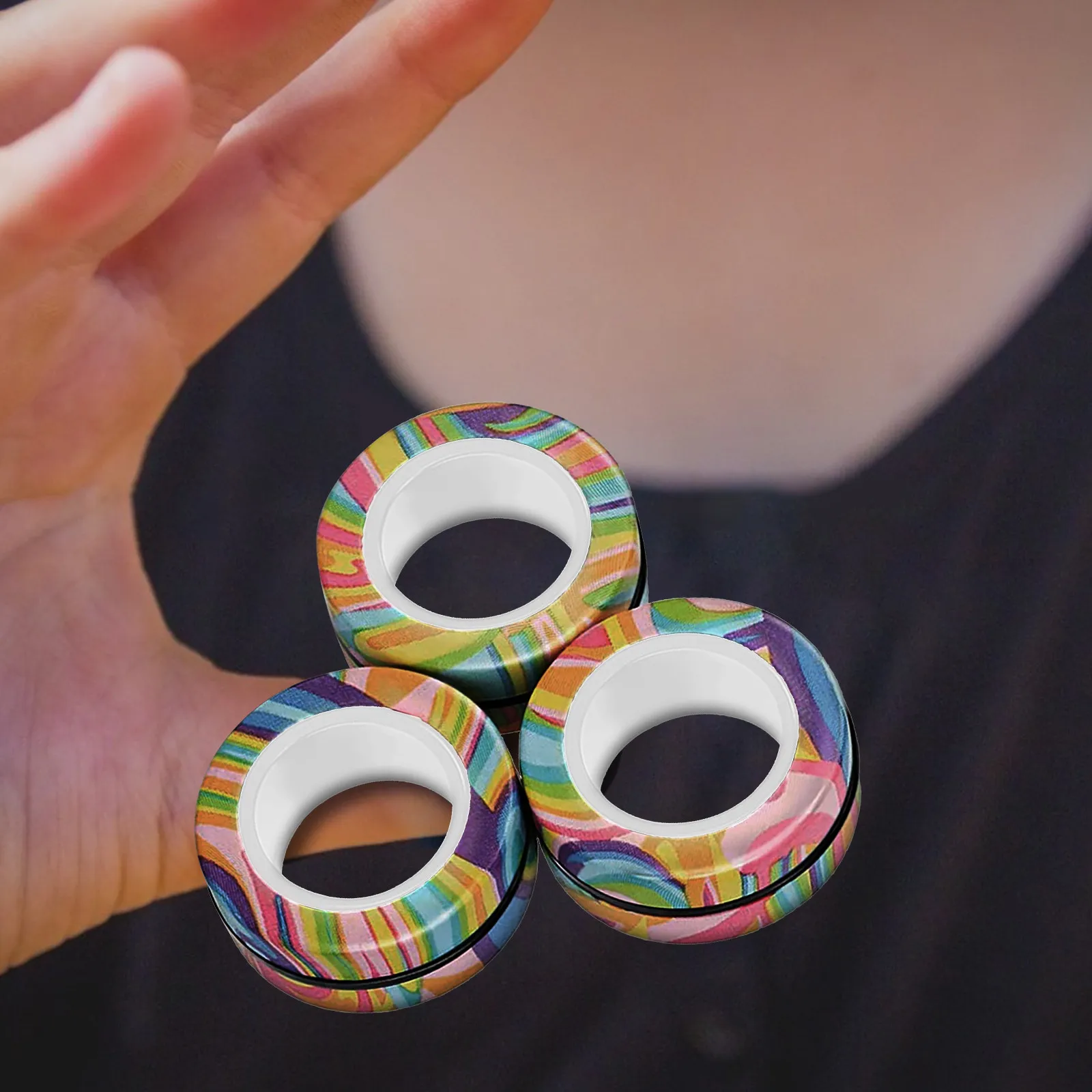 Magnetic Finger Ring Fidget Toy Set With Hand Spinner And Hippie ...