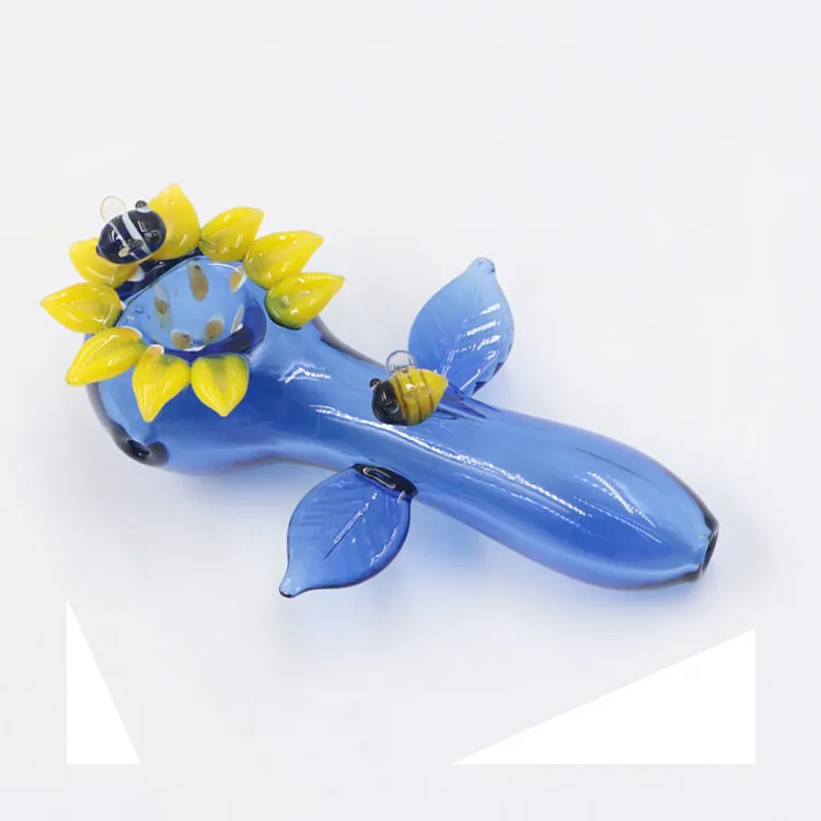 Custom Borosilicate Sunflower Craft Art Glass Hand Spoon Pipe Smoking Rig Bruciatore di tabacco Lunghezza 4 pollici