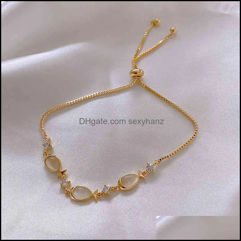 Bracelets bracelet gold Real electroplating temperament cat`s eye stone small fish net hand string fashion hand jewelry