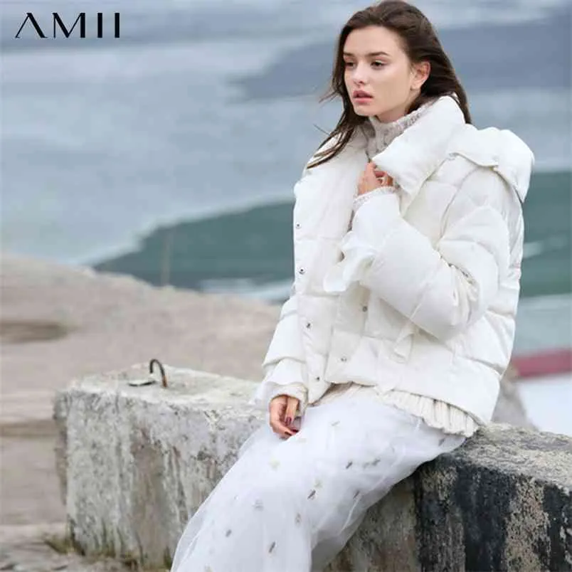 Femmes hiver duvet de canard manteau causal solide blanc Patchwork épais à capuche veste courte 11840225 210527