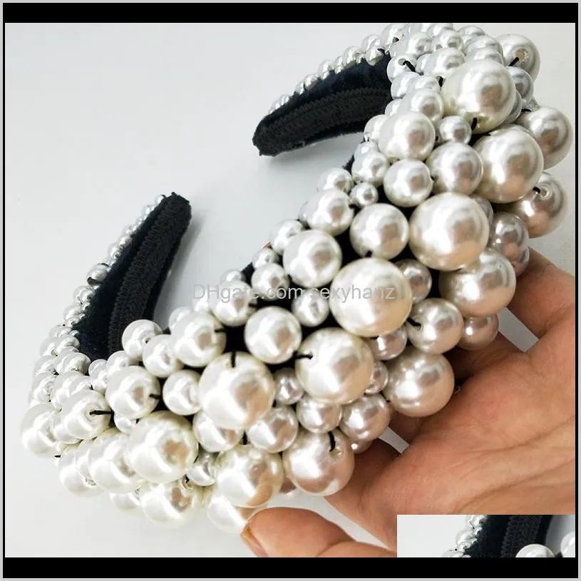 baroque hairband beaded headband princess crown hair pearls big white pearl crown bridal hair accessories bijouterie