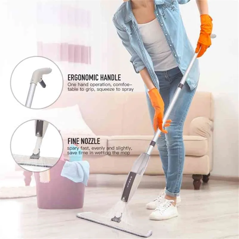 Professionell golv och kakel spray rengöring mop 360 graders rotation med utbytbar trasa droppe mop hink 210805
