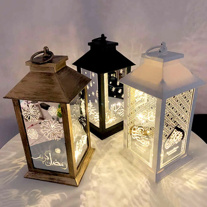 2021 Newest Eid Mubarak Ramadanの装飾のための宮殿ランタンLEDライトキャンドルの装飾品ランプ新しいRamadan Kareem Gift 210408