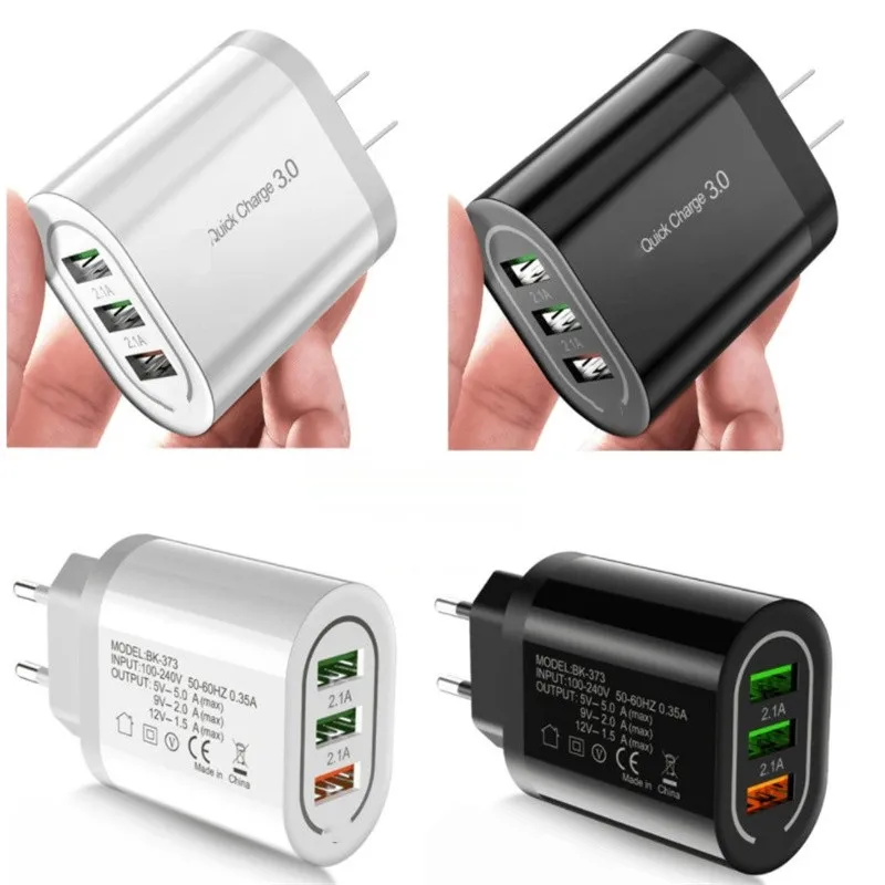 18W 3 USB QC3.0 4.8A Quick Charger Eu US Wall Chargers For Iphone 7 8 X