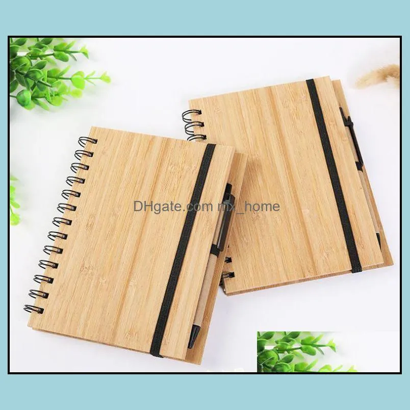 Spiral Notebook Wood Bamboo Cover With Pen Student Environmental Notepads wholesale School Supplies