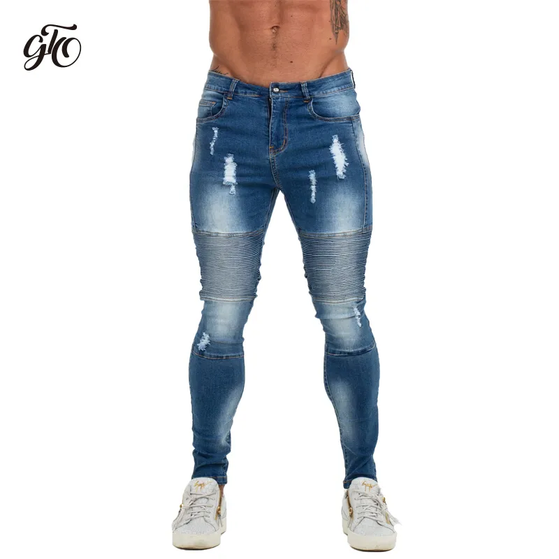 Skinny Jeans Slim Fit Ripped Mens Jeans Big and Tall Stretch Blue Jeans for Men Distressed Elastic Waist zm59