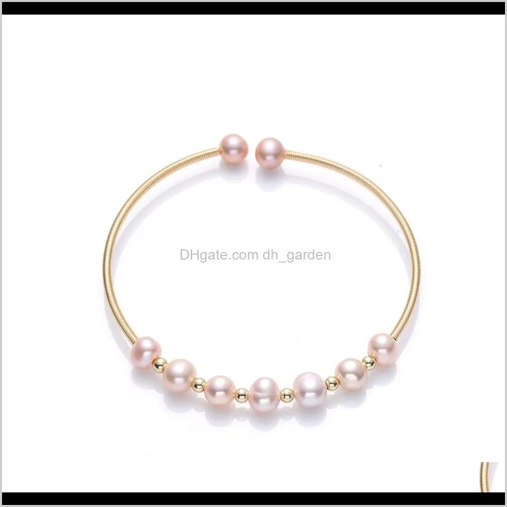 new natural freshwater 14k gold women`s straight row pearl bracelet