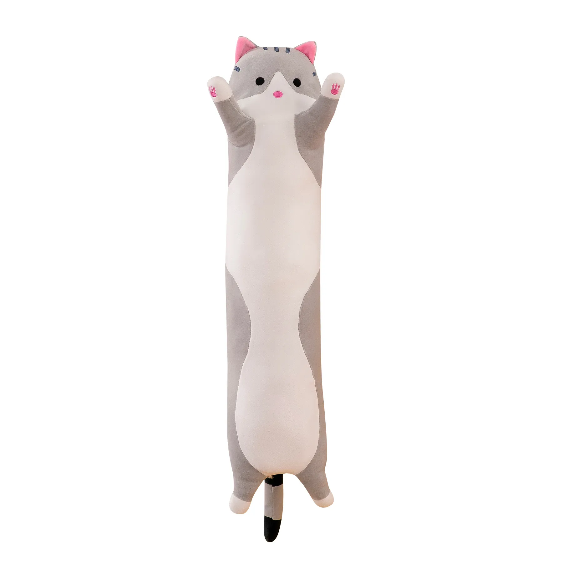 Almohada larga de felpa con forma de gato, suave y para abrazar, linda almohada de animales de peluche para dormir, regalo para niños y niñas (90 cm, rosado