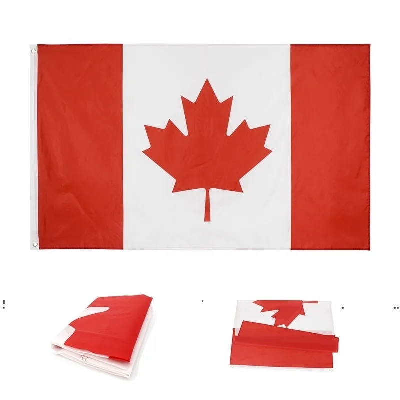 Nya Kanada Flaggor Polyester Square Garden Flag Red Canadian National Day Maple Leaf Pattern CA Banner 90 * 150cm EWB7760