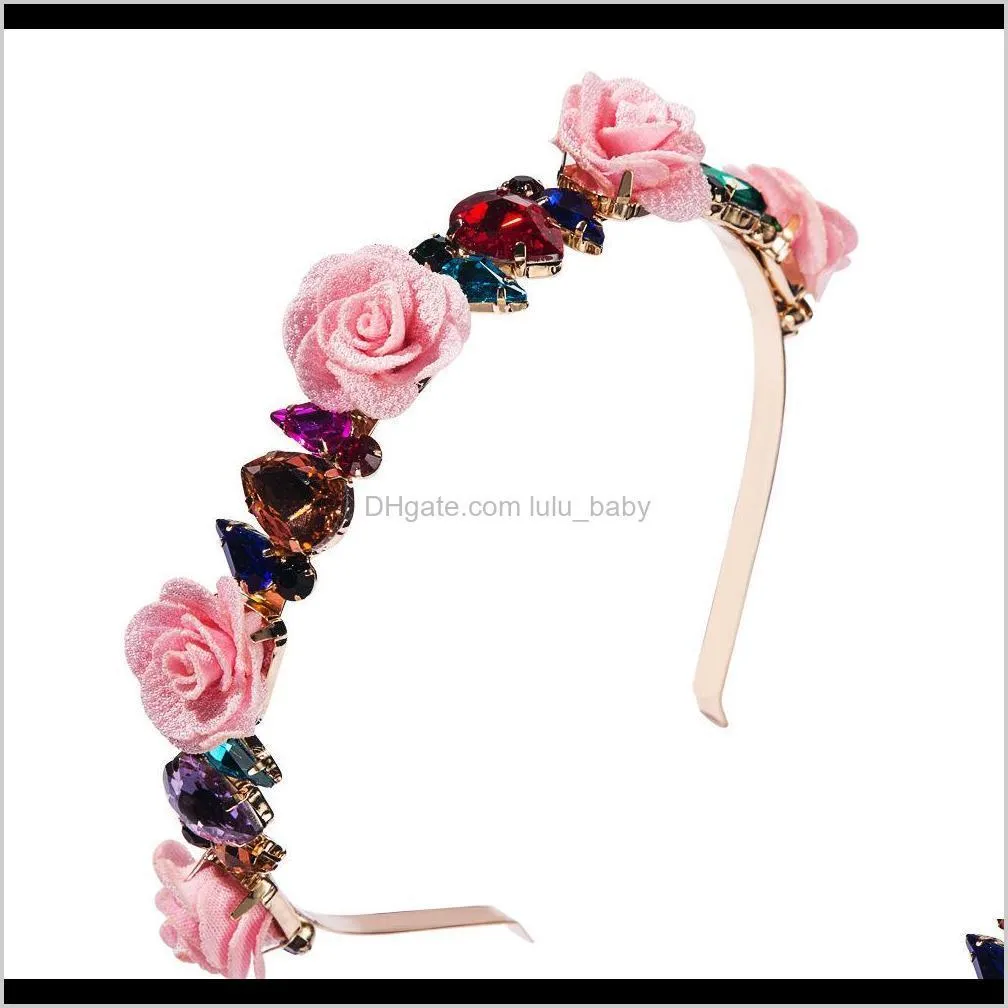 alloy inlaid color rhinestone fabric flower crown hair band women`s super flash inlaid glass diamond show bride`s head band