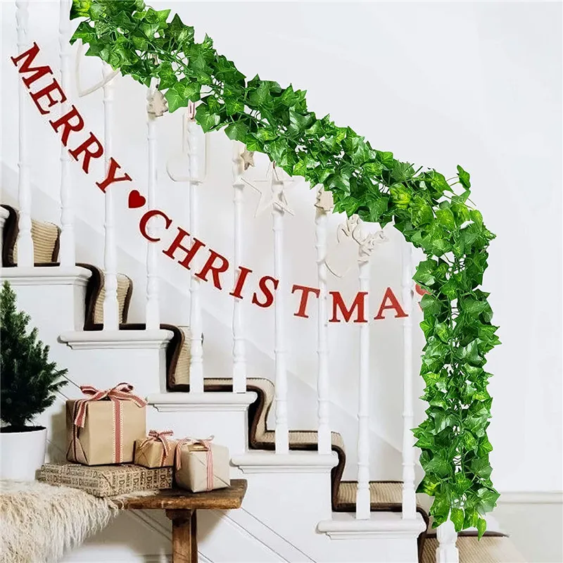 Artificial Ivy Leaf Vine 2m Green Leaves Hanging Garland Fake Foliage Flowers Home Kitchen Garden Office Wedding Wall Decor