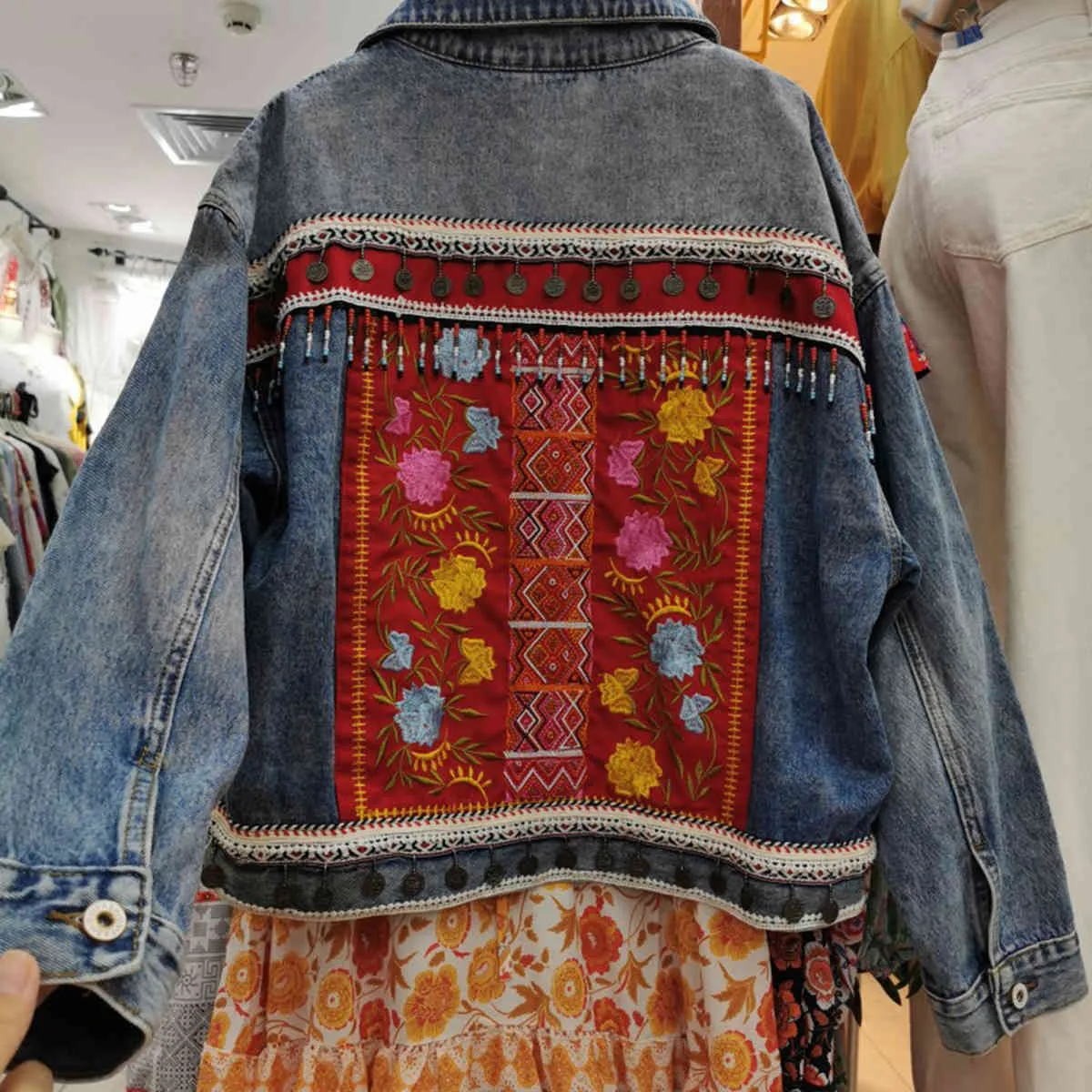 Denim Veste Hippie Chic Femme Jastie Hippie Chic Perlé Gland Boho