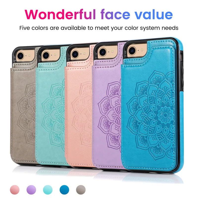 Leather Wallet Cases For iPhone Xs Xr X R 11 12 Mini Pro Max 8 7 6s Plus 5 S se Embossed Color Women's Phone Case