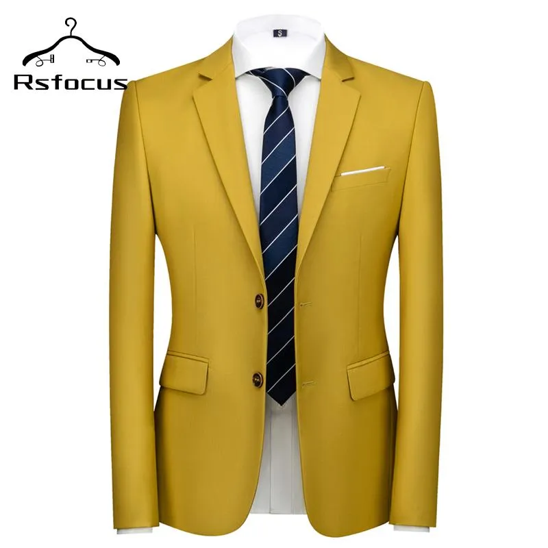 Rsfocus Donkergele Casual Blazer Mannen 2021 Mode Stijlvolle Effen Bruiloft Uitloper Prom Jurk Mannelijke Formele Blazers XZ084 Herenpakken