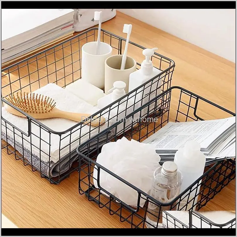 2Pcs Wire Storage Baskets With Handles, Metal Organizer Basket Bins For Home, Office, Nursery, Laundry Shelves