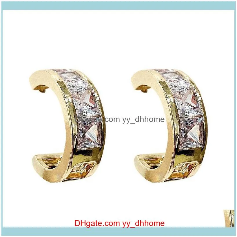 Hoop & Huggie 2021 Arrival Trendy Temperament Crystal Simple Round Earrings For Women Fashion Gold Metal Jewelry Gifts